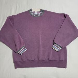Vintage Jerzees Super Sweats Crewneck Purple Striped Collar Made in USA 90s Sz L